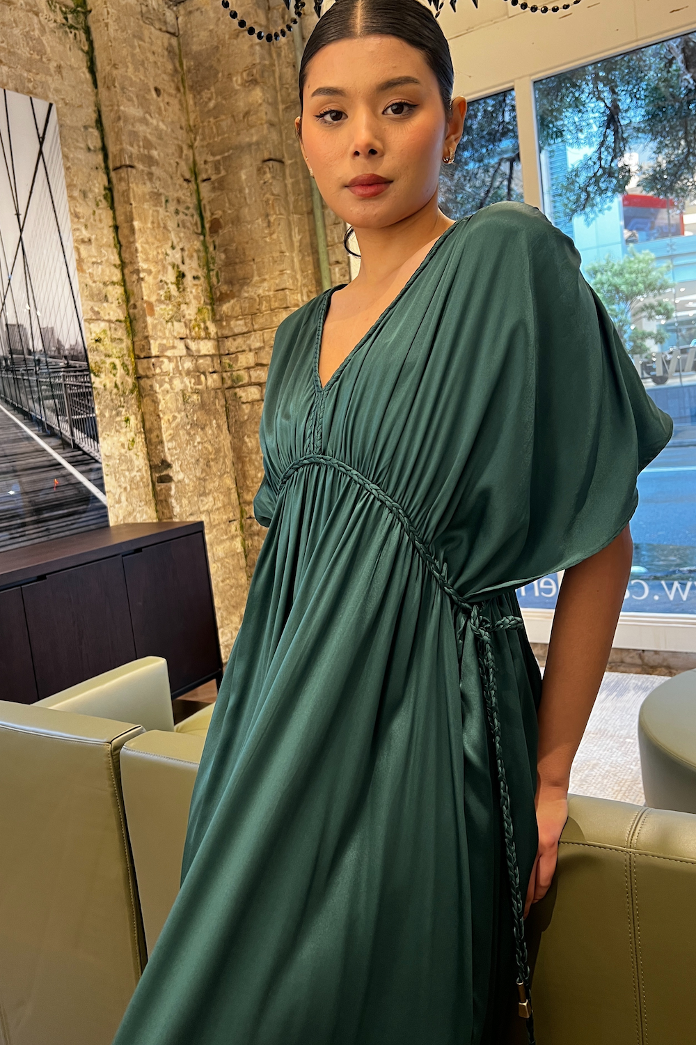 Silk Grecian Maxi Dress - Green