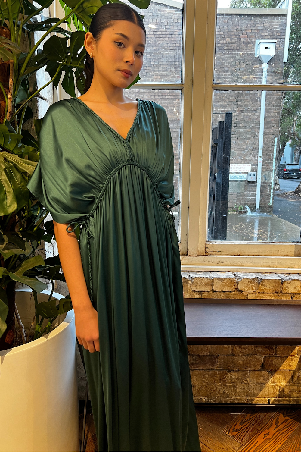 Silk Grecian Maxi Dress - Green
