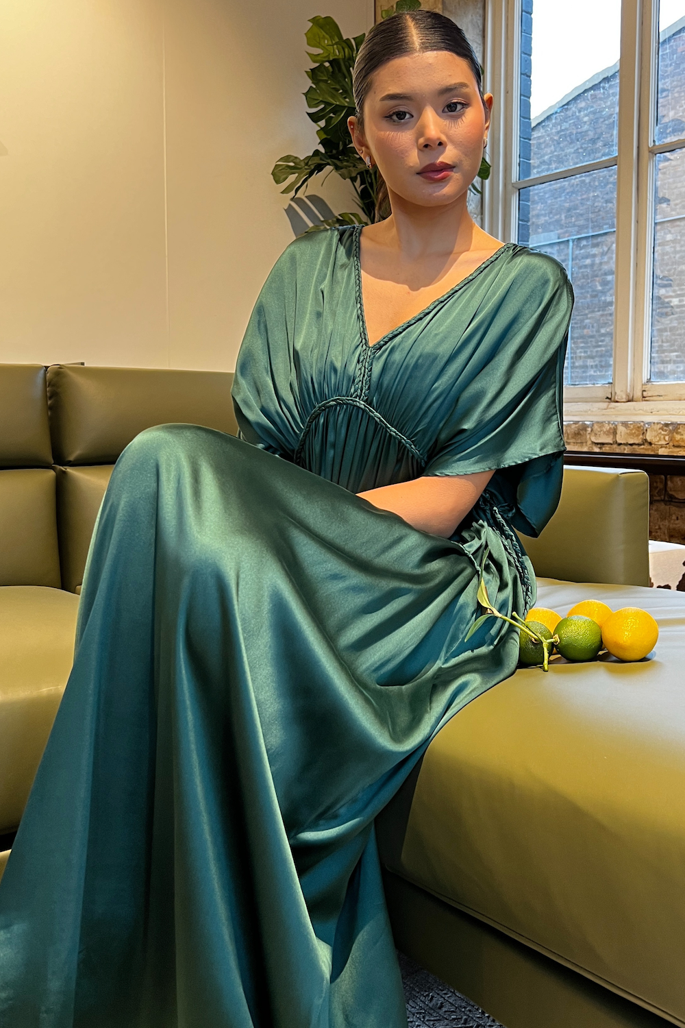 Silk Grecian Maxi Dress - Green