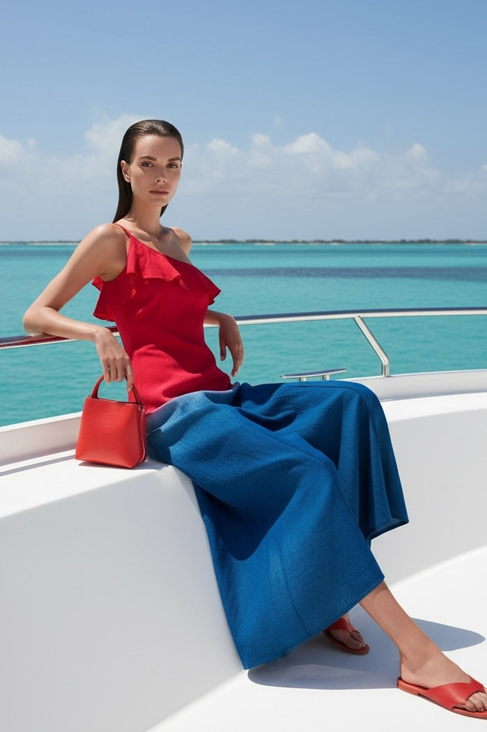 Asymmetrical Maxi - Ombre Red & Blue