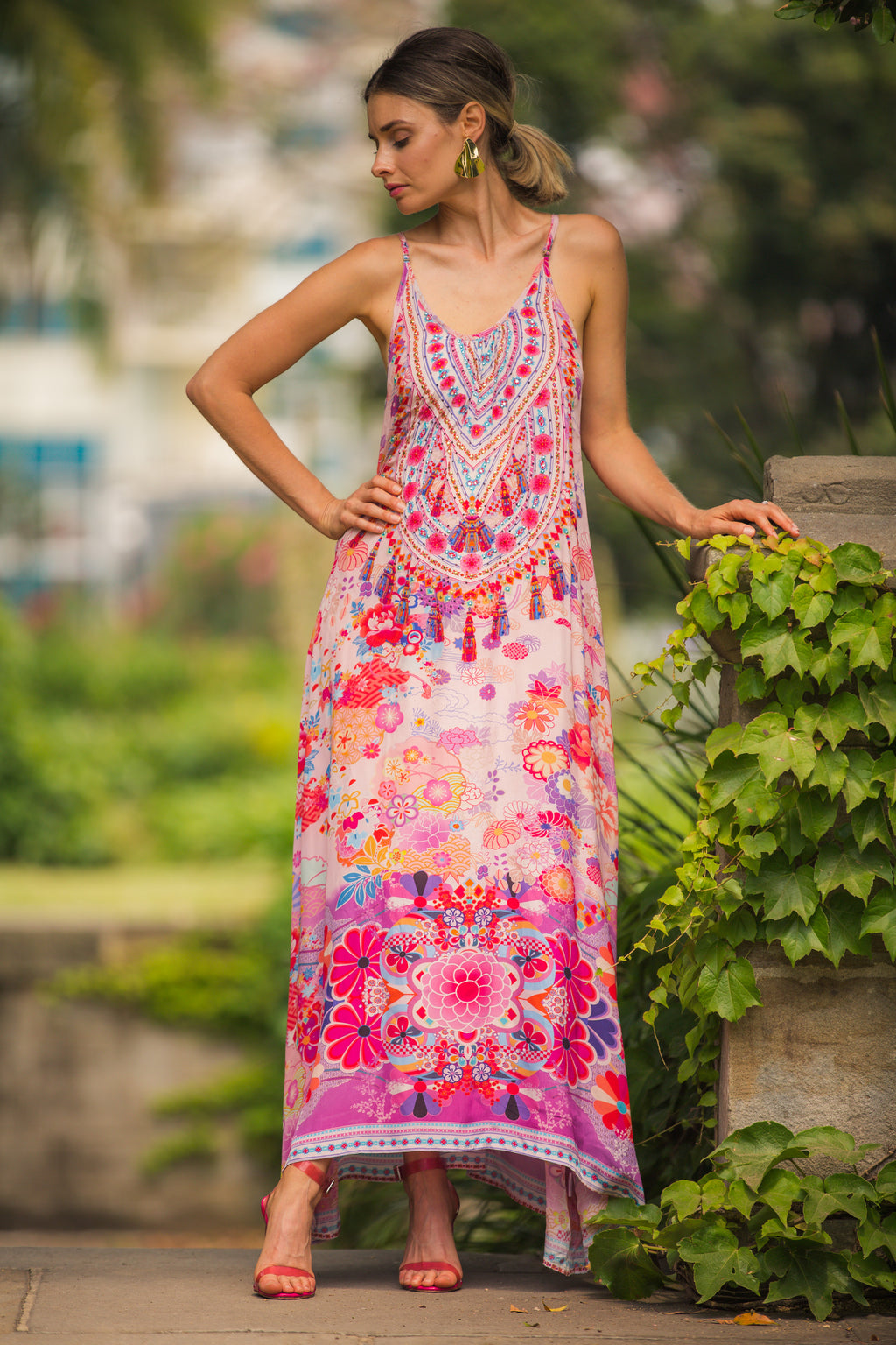 Cherry Blossom Strap Maxi Dress
