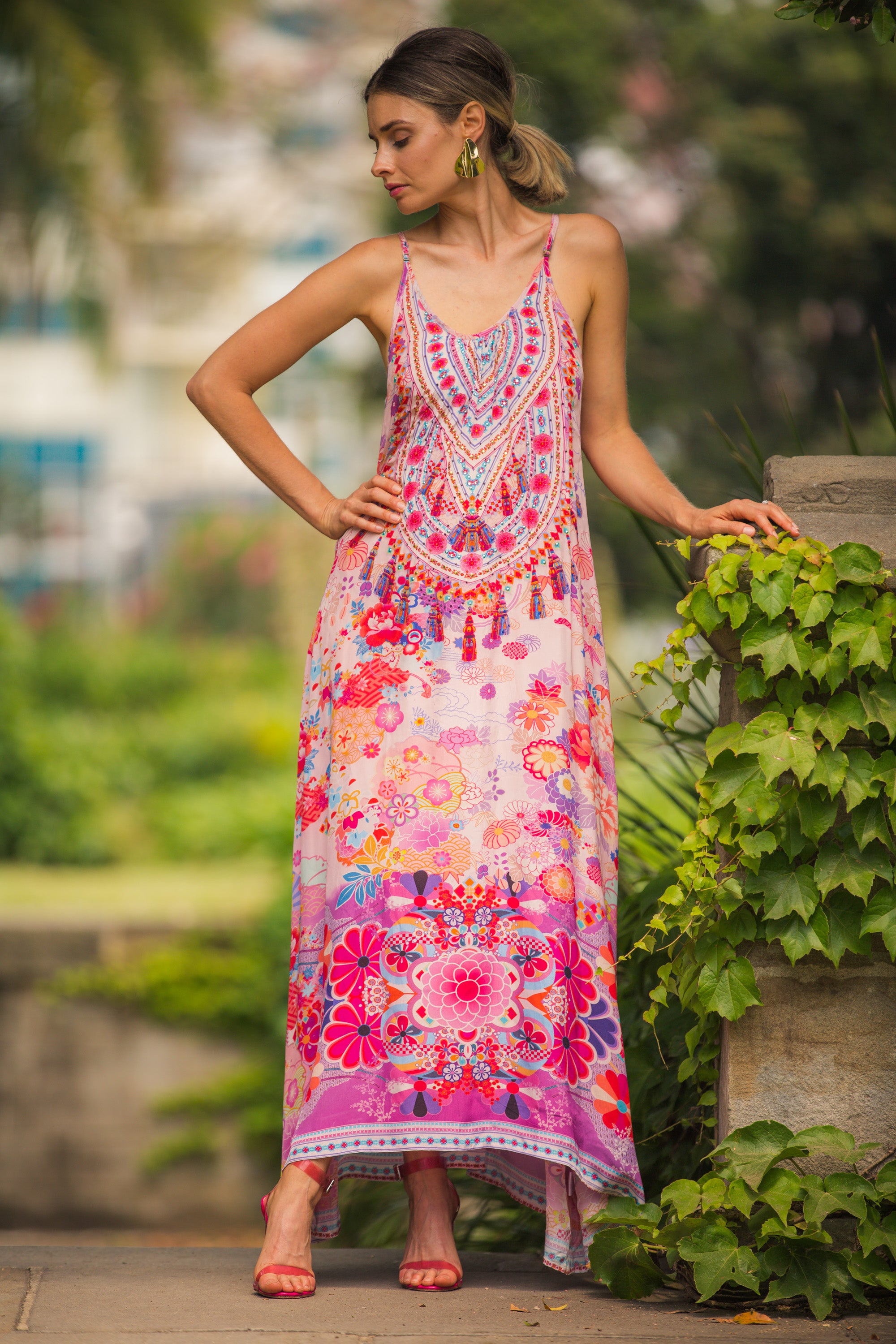 Cherry Blossom Strap Maxi Dress