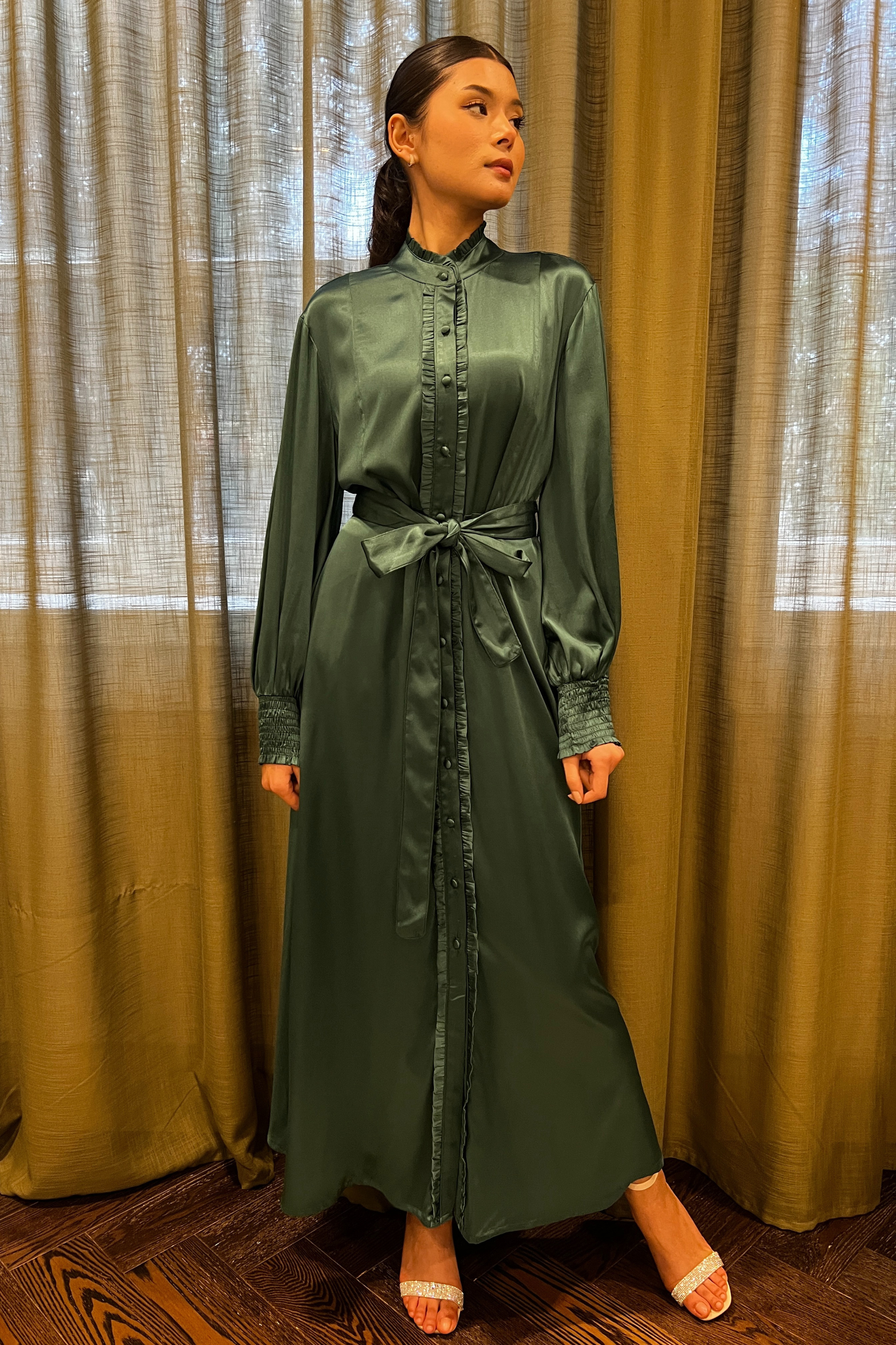 Silk Freya Dress - Green-Dress-LennaRose-Size 1 (8-10)-Lenna Rose Fashion