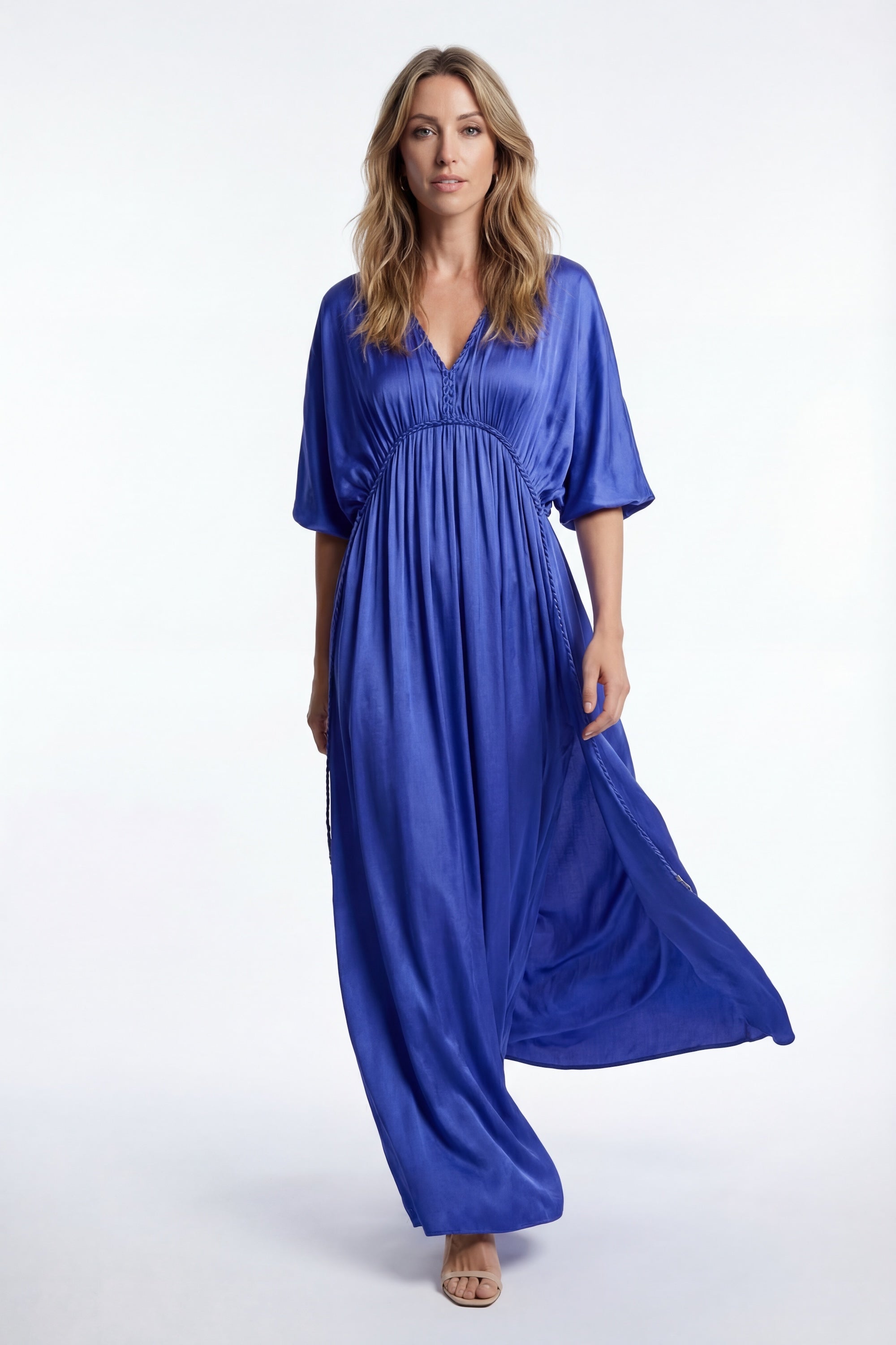 Silk Grecian Maxi Dress - Blue