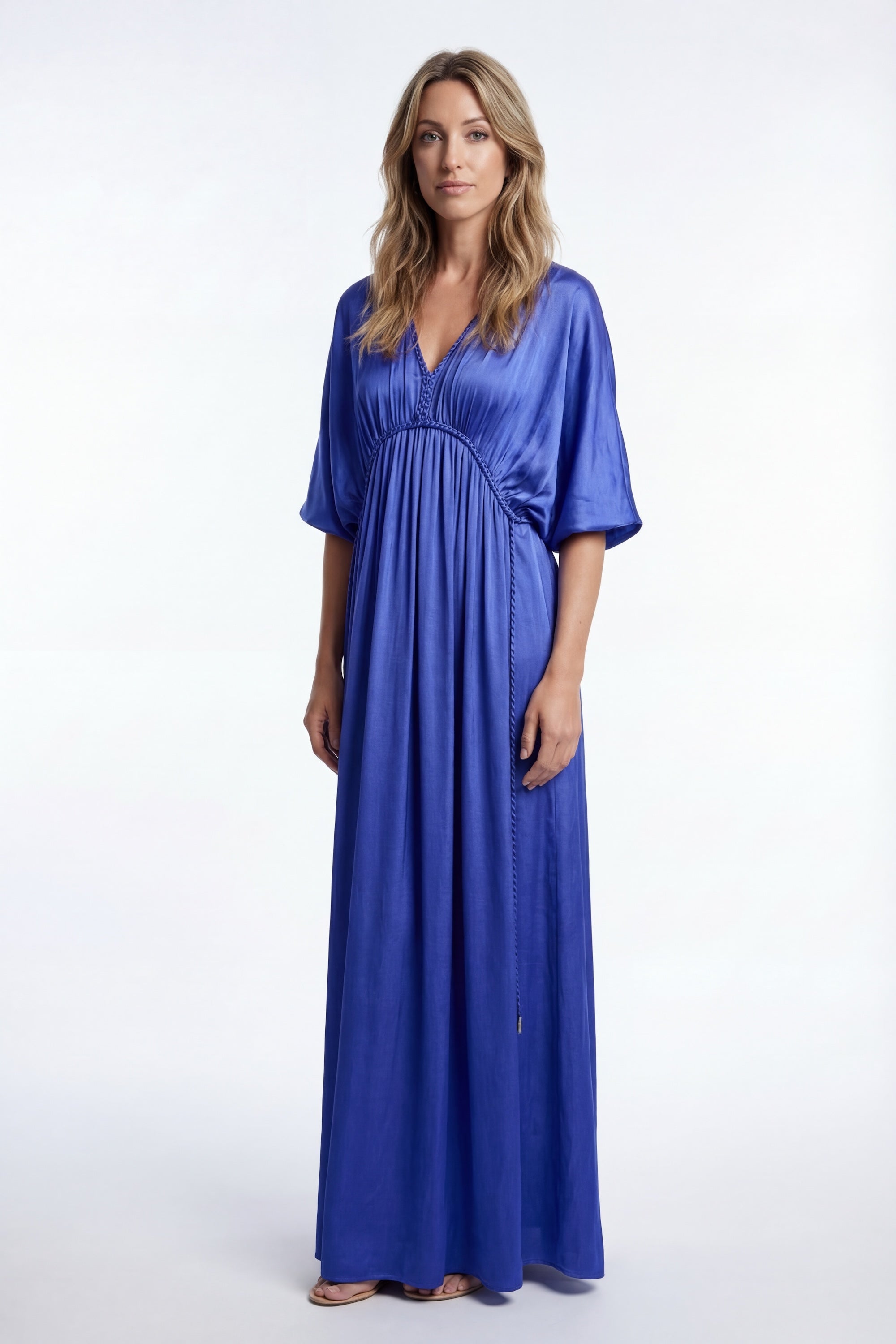 Silk Grecian Maxi Dress - Blue