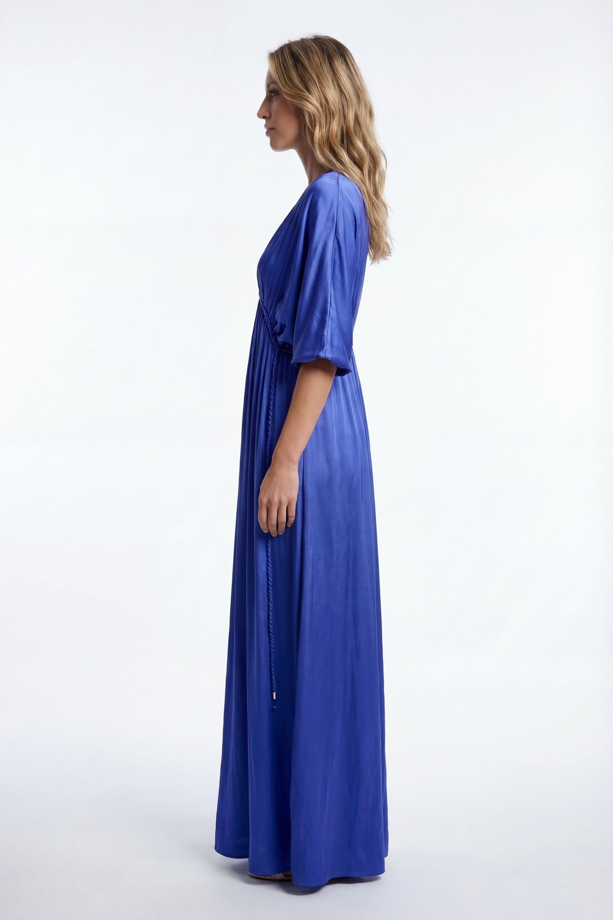 Silk Grecian Maxi Dress - Blue