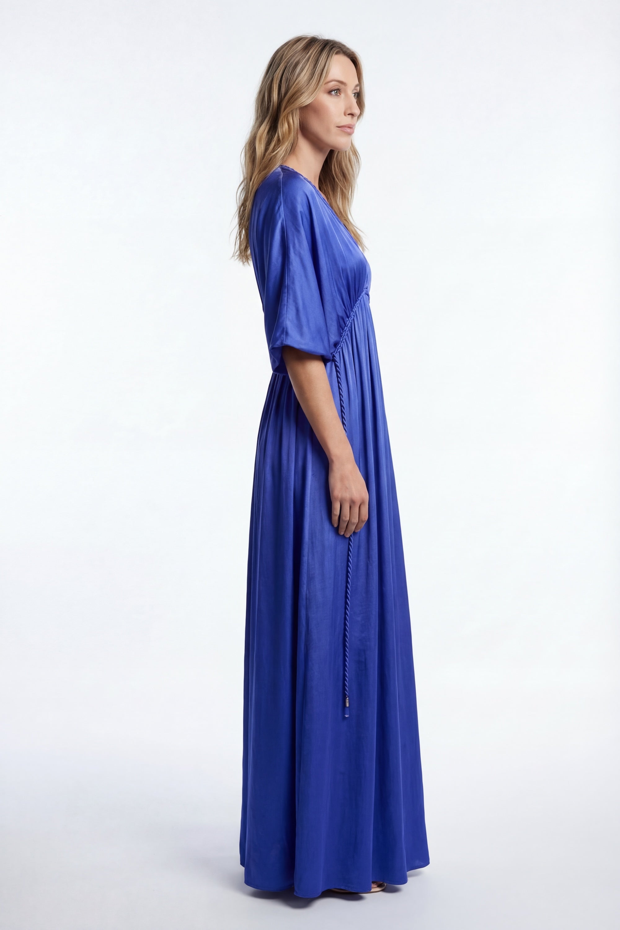 Silk Grecian Maxi Dress - Blue-Dress-LennaRose-Size 1 (8-10)-Lenna Rose Fashion