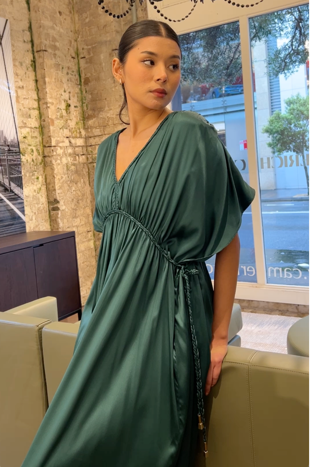 Silk Grecian Maxi Dress - Green