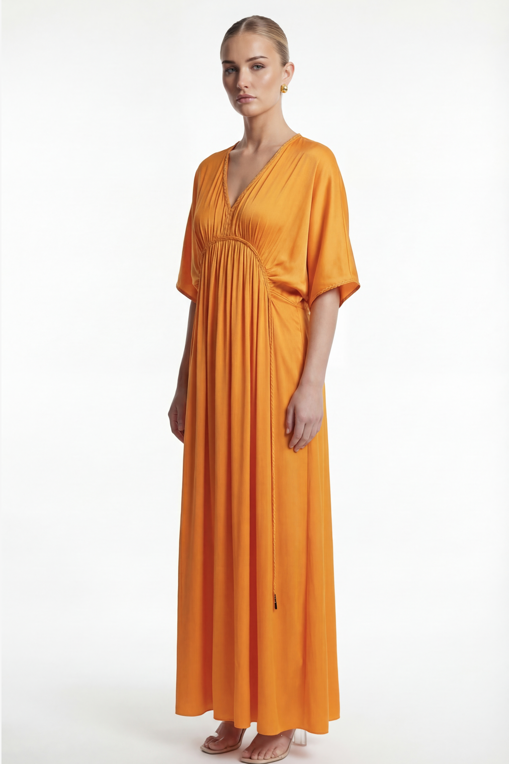 Silk Grecian Maxi Dress - Orange-Dress-LennaRose-Size 1 (8-10)-Lenna Rose Fashion