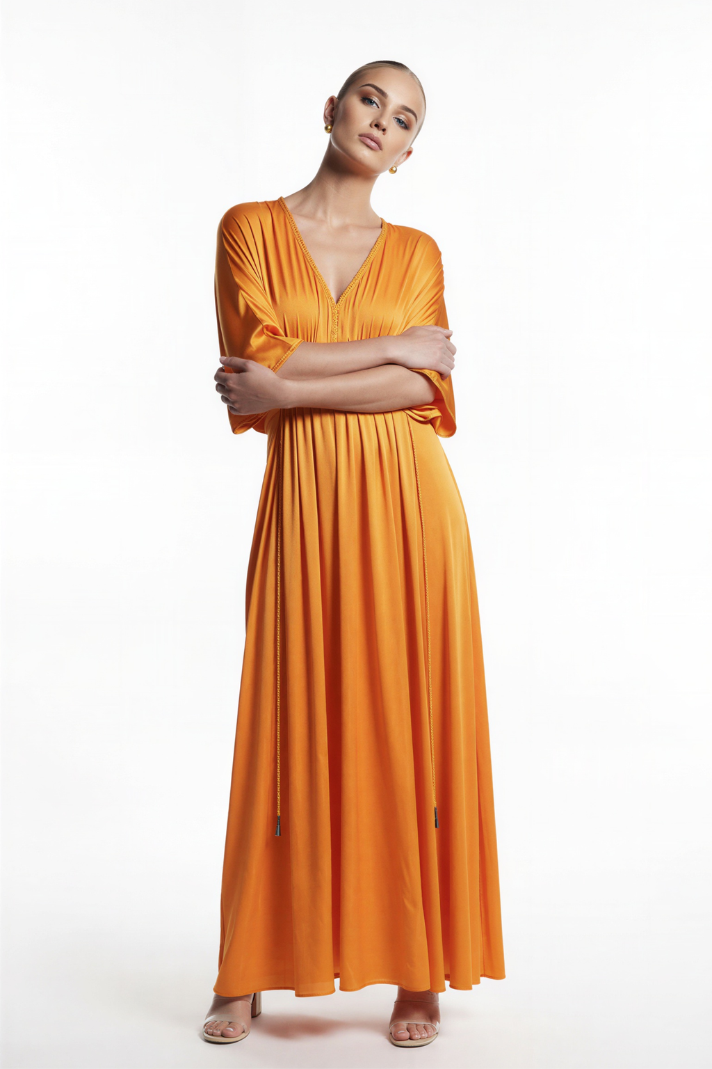 Silk Grecian Maxi Dress - Orange-Dress-LennaRose-Size 1 (8-10)-Lenna Rose Fashion