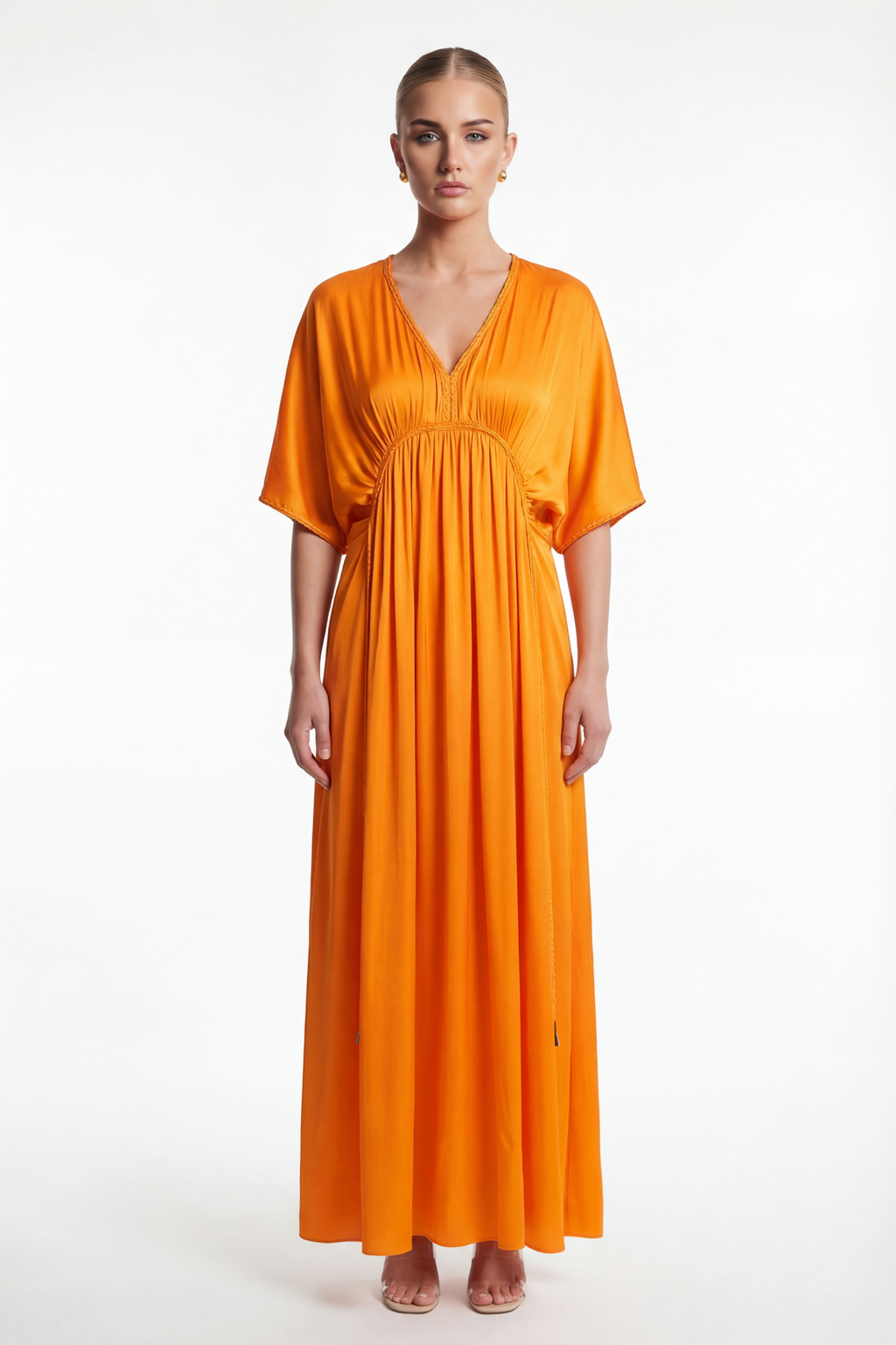 Silk Grecian Maxi Dress - Orange-Dress-LennaRose-Size 1 (8-10)-Lenna Rose Fashion
