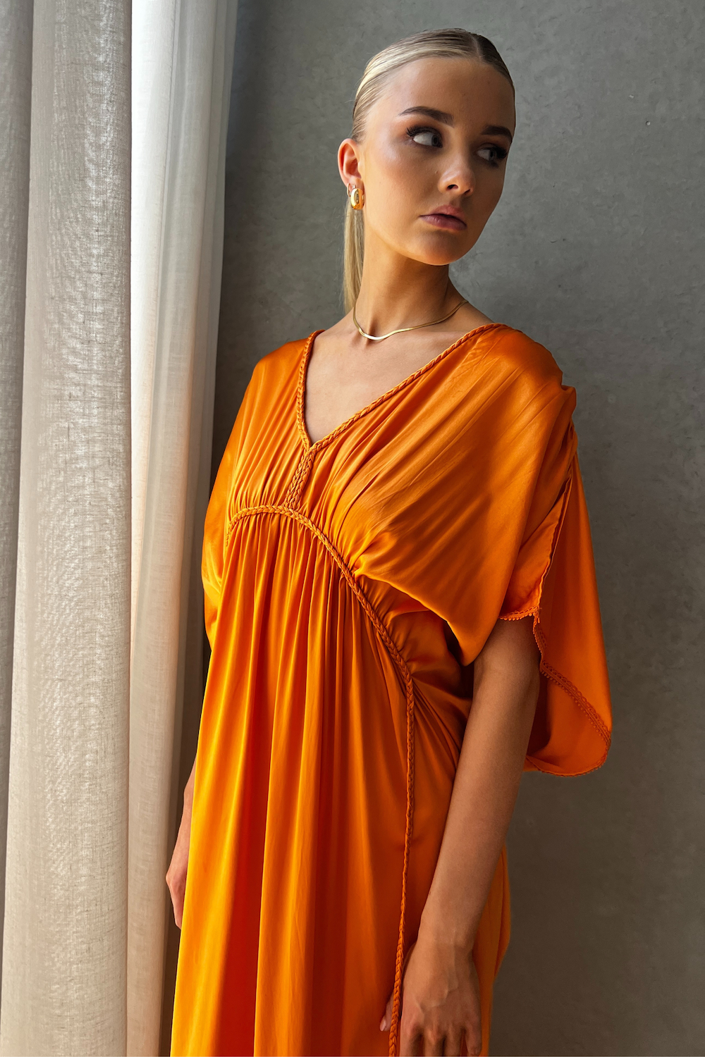 Silk Grecian Maxi Dress - Orange-Dress-LennaRose-Size 1 (8-10)-Lenna Rose Fashion