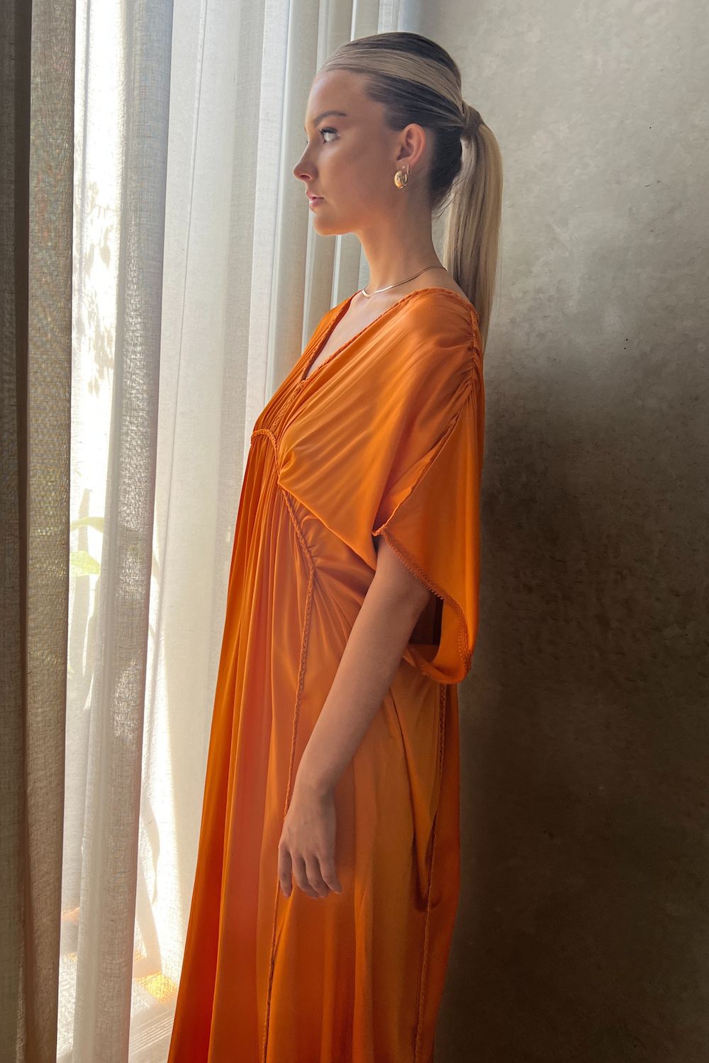 Silk Grecian Maxi Dress - Orange-Dress-LennaRose-Size 1 (8-10)-Lenna Rose Fashion