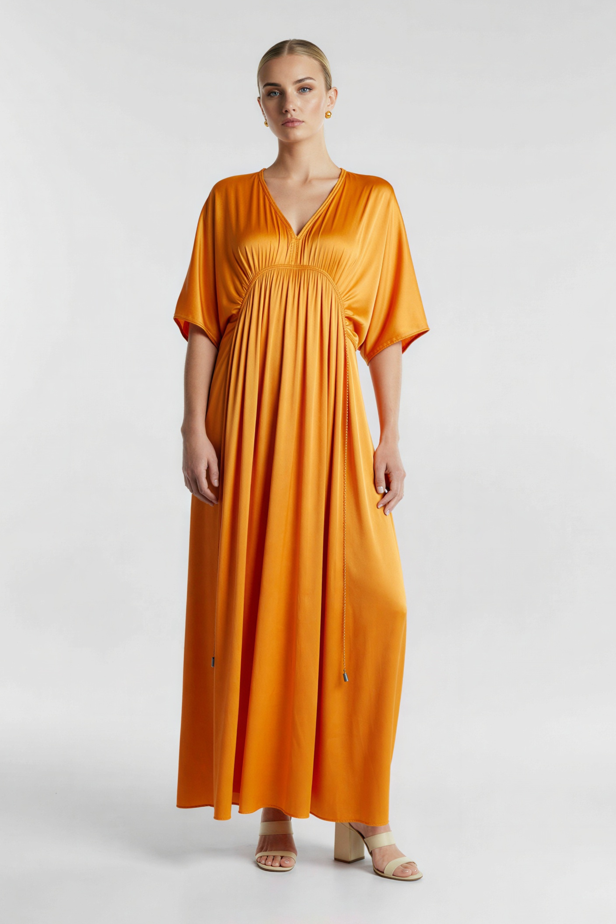 Silk Grecian Maxi Dress - Orange