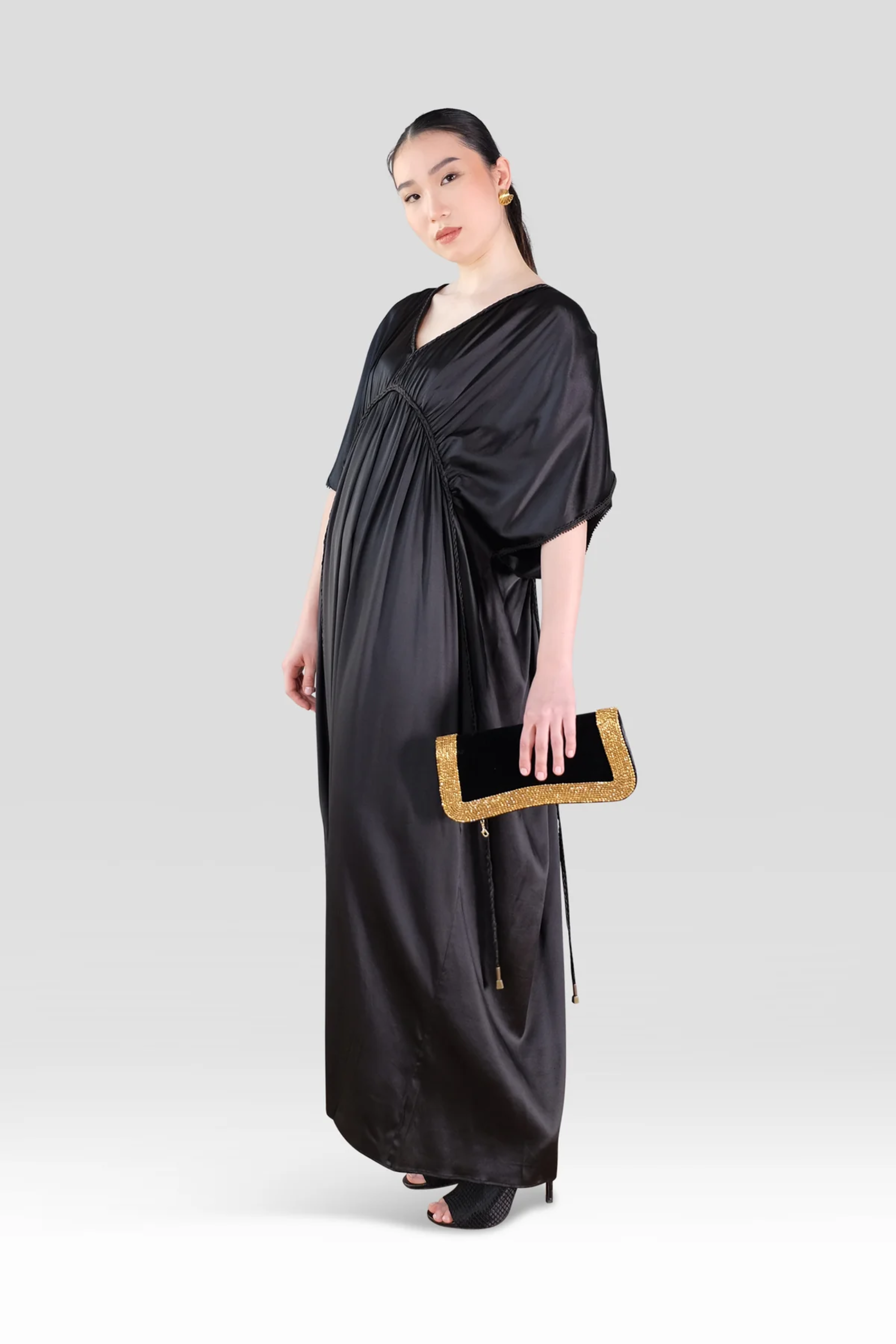 Silk Grecian Maxi Dress - Black