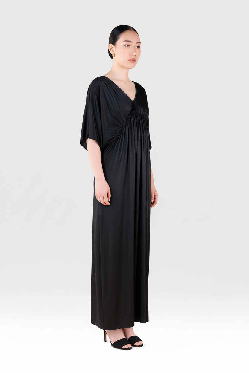 Silk Grecian Maxi Dress - Black