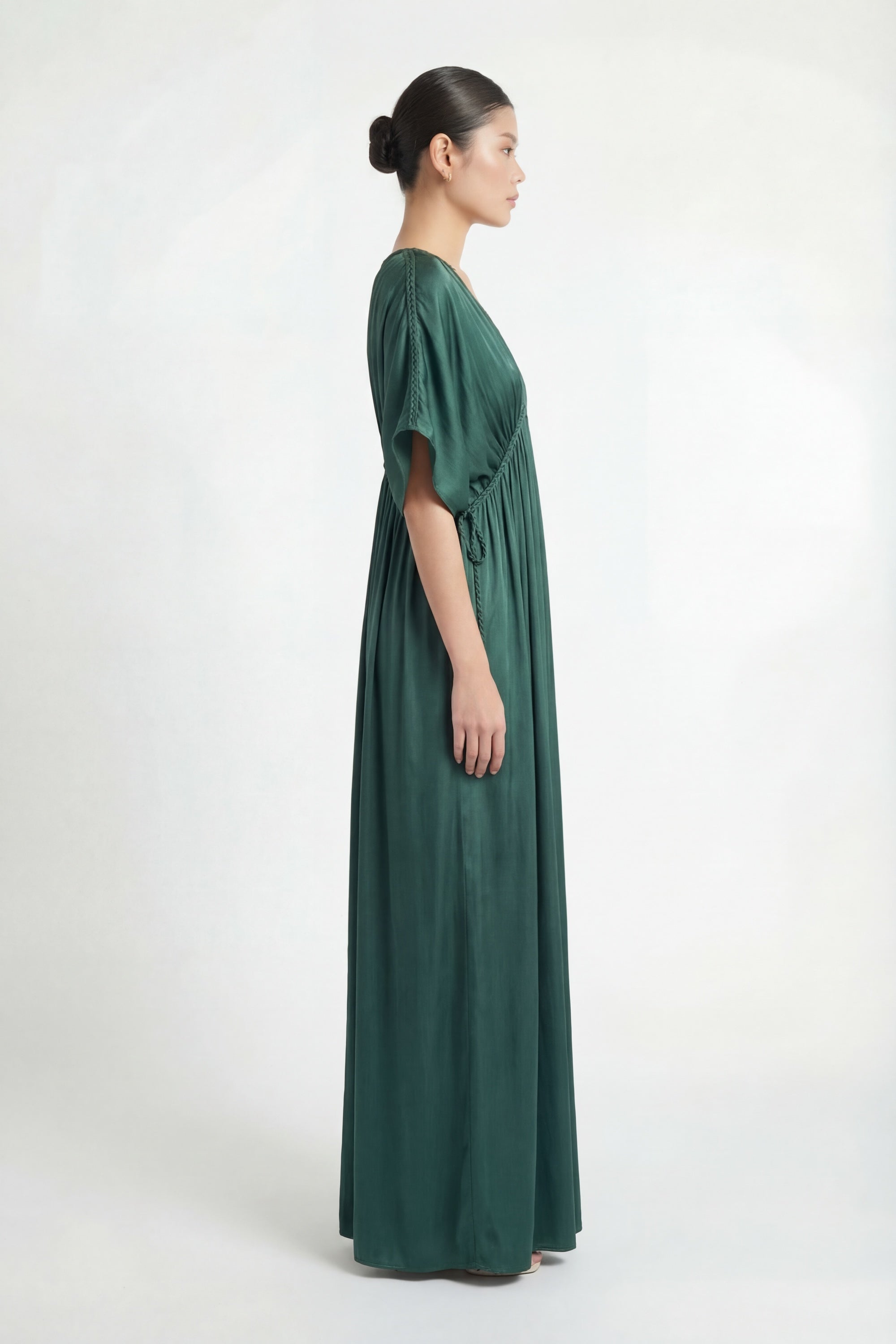 Silk Grecian Maxi Dress - Green