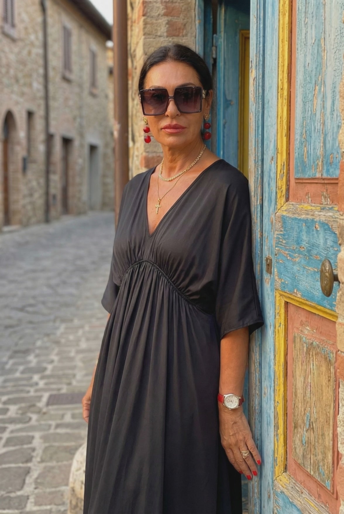 Silk Grecian Maxi Dress - Black