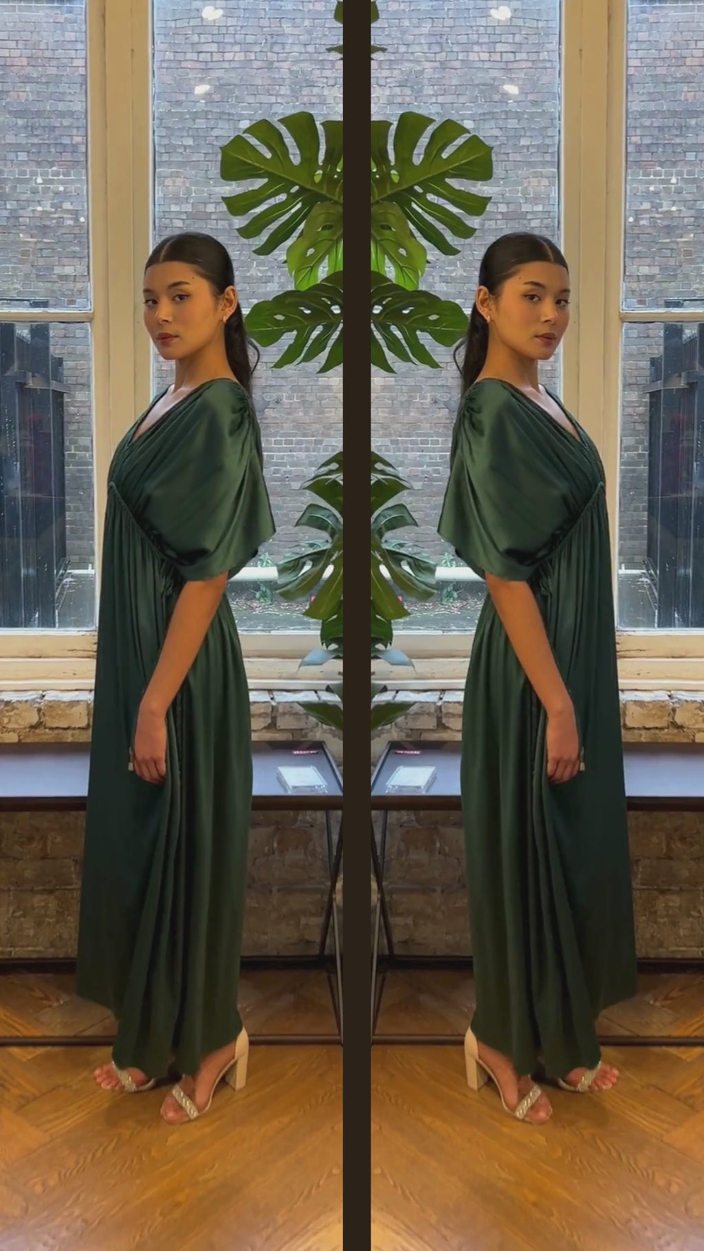 Silk Grecian Maxi Dress - Green